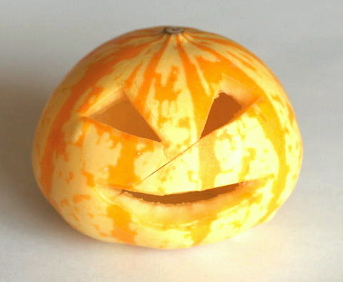 手のひらサイズの小さいかぼちゃでハロウィンランタンを作ってみた